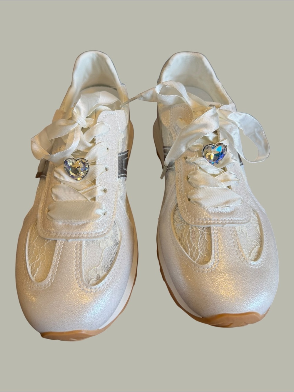 Lace Ribbon Detail Women’s White Sneakers - Picture 3 of 8